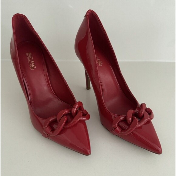 MICHAEL KORS Scarlett Chain Link Leather Pump red Size 6 - Picture 1 of 16